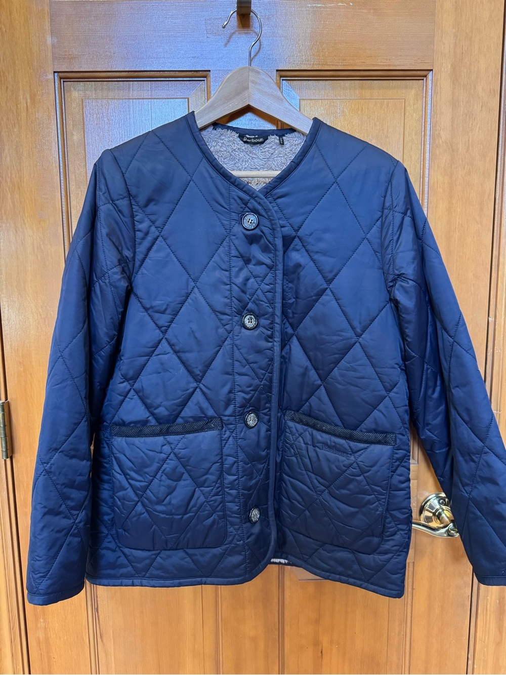 Barbour Navy Quilted Fleece Lined Women's Utility Jacket, Size 4 USA